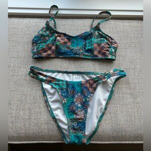 Green Patterned Two-Piece Swim Set